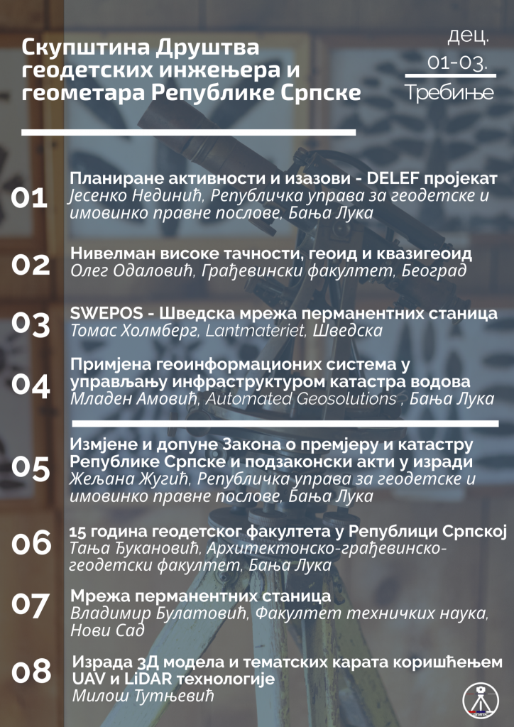 Detaljan program aktivnosti Skupštine Društva geodetskih inženjera i geometara Republike Srpske